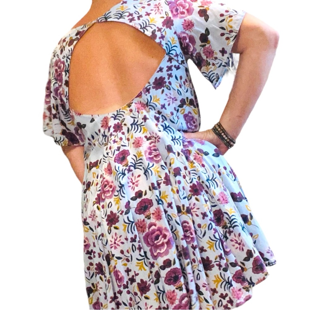 Urban Outfitters KIMCHI BLUE baby blue with purple floral print open back dress